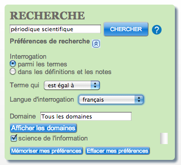 Interface de recherche